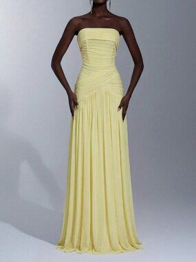 Yellow Elegant Formal Women's Maxi Wedding Dress with Ruched Waist Mermaid Hem